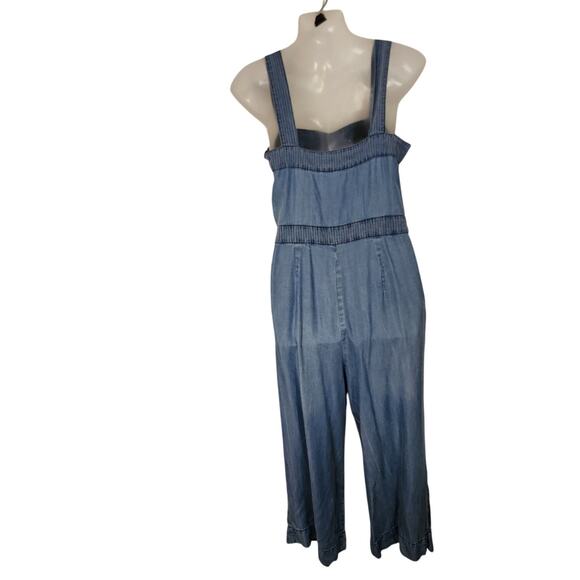 Velvet Heart Blue Chambray Stripe Sleeveless One-Piece Wide Leg Jumpsuit Small - Picture 2 of 12